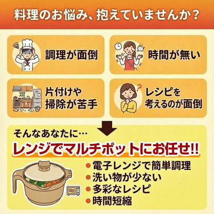 AiS to you 電子レンジ調理 レンジでマルチポット 1台7役 炊く 煮る 焼く 炒める 茹でる 蒸す 沸かす レシピ付 時短 ほったらかし調理 フッ素加工 洗い物 簡単 ねこ型 かわいい 炊飯 煮込み 蒸し料理 電子レンジ調理器 (ブラック)