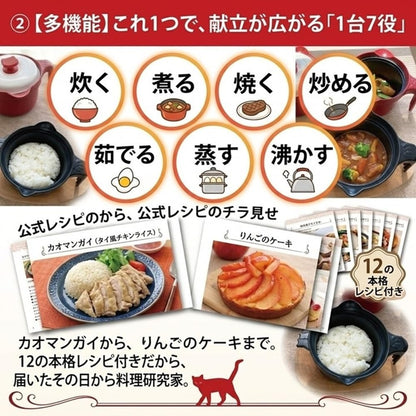 AiS to you 電子レンジ調理 レンジでマルチポット 1台7役 炊く 煮る 焼く 炒める 茹でる 蒸す 沸かす レシピ付 時短 ほったらかし調理 フッ素加工 洗い物 簡単 ねこ型 かわいい 炊飯 煮込み 蒸し料理 電子レンジ調理器 (ブラック)