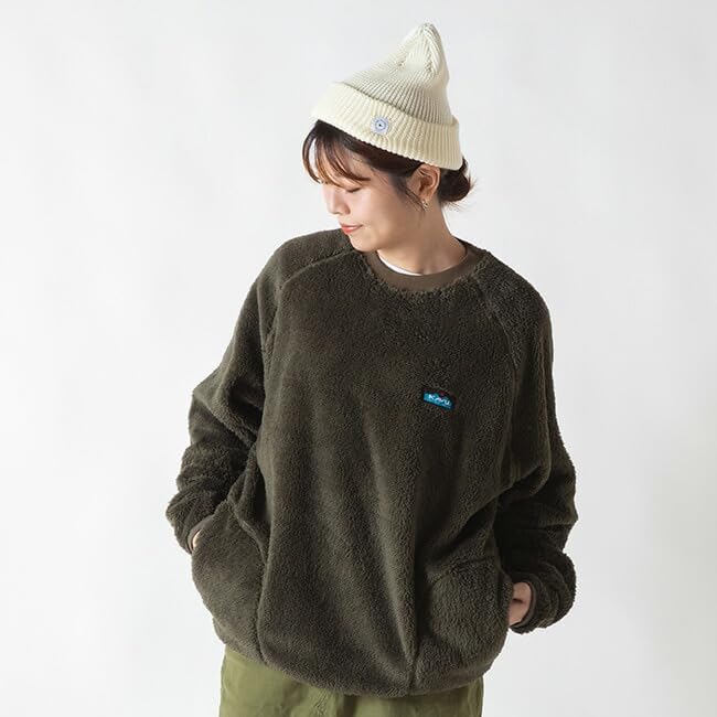 KAVU 長毛絨圓領衛衣 黑色 細節/展示