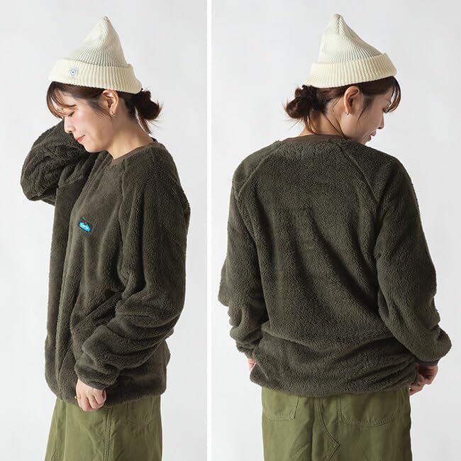 KAVU 長毛絨圓領衛衣 黑色 細節/展示